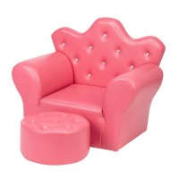 Kid's Sofa PVC Princess Mini Sofa Bright Rose Red with Ottoman