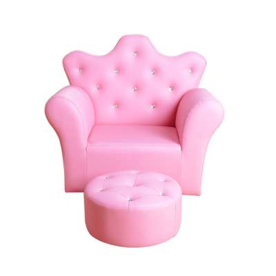 2020 Pink unique shape crown kids sofa with ottoman